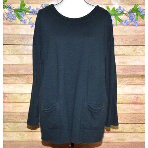 Pure Jill Ladies Black Pullover Crewneck Cotton Sweatshirt Size XL Pockets